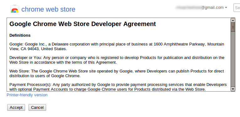 Google Chrome Web Store Developer Agreement